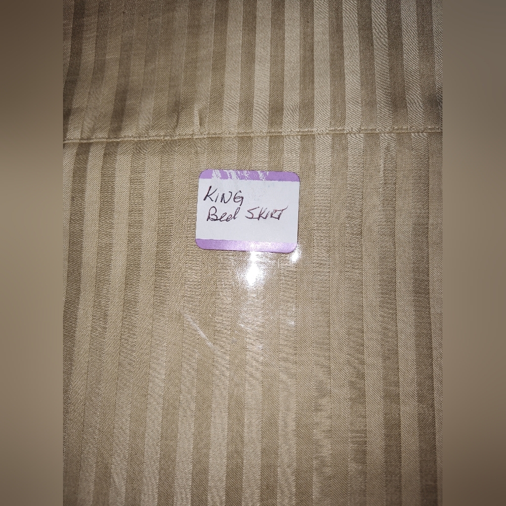 Scandia Down Bed Skirt King Size Gold Striped. Made In Italy
